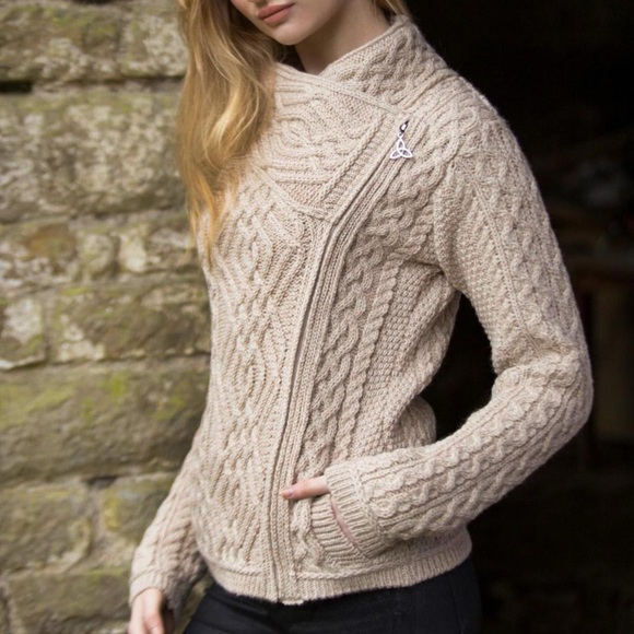 NWT Aran crafts CABLE KNIT SIDE ZIP JACKET Z4630 sz xs - Picture 7 of 8